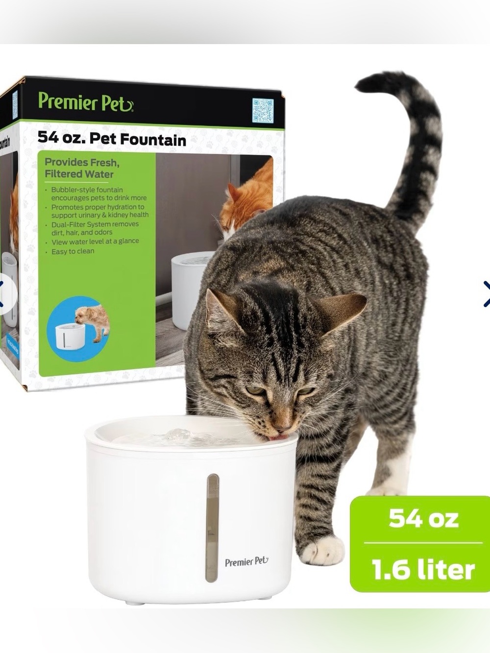 Premier White Cat Water Fountain with Visible Water Slot